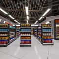Supermarket Interior With Bright Lighting Spacious Aisles And Shelves Full Of Products