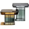 Modern Two Piece Glass Coffee Table With Smoke Amber Textured Base Design