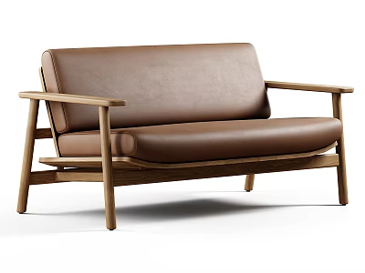 Brown Leather Multi Seat Sofa With Wooden Frame Modern Minimalist Design 3d model