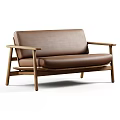 Brown Leather Multi Seat Sofa With Wooden Frame Modern Minimalist Design