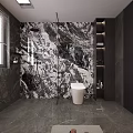 Modern Luxury Dark Marble Bathroom Interior With Double Vanity And Freestanding Bathtub Glass Shower Area
