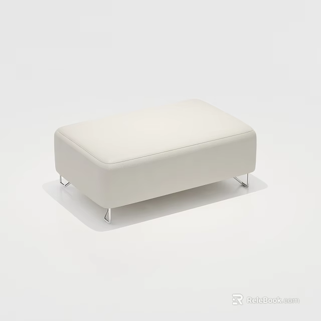 Light Colored Leather Ottoman With Modern Minimalist Design And Metal Legs 3d model 