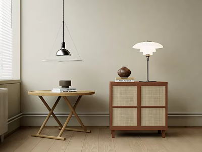 Modern Wooden Bedside Table With Table Lamp And Storage Cabinet Design 3d model