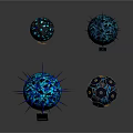 Futuristic Spherical Components With Blue Grid Patterns Spikes And Tech Modules