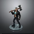 Male Action Figure With Axe Black Leather Jacket Blue Vest And Glowing Base