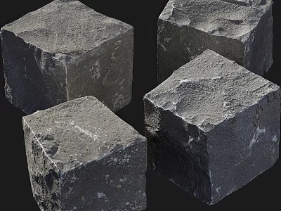 Stone and Wood Cubes with Dark Gray Color and Natural Rough Surface Texture 3d model