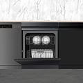 Sleek Modern Kitchen Interior With Open Dishwasher Holding Clean Dishes And Appliances