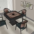 Modern Room Interior With Mahjong Table Four Chairs Decorative Paintings And Plant