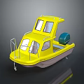 Yellow Boat With Cabin Outboard Motor Railing And Smooth Hull Design