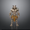 Wolf Humanoid Character With Muscular Build Orange Skirt And Arm Guards Standing Pose