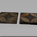Two Square Stone Mosaic Floor Tiles With Circular Brown Beige Patterns