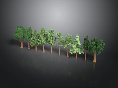Various Tree Models For Landscape Scene With Green Foliage And Brown Trunks 3d model
