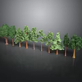 Various Tree Models For Landscape Scene With Green Foliage And Brown Trunks