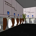 Modern Public Restroom With Urinals Metal Walls Mirrored Floors And Lighting Effects