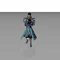 Fantasy Character In Blue And White Robe With Armored Shoulders And Crossed Arms