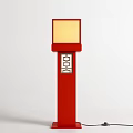 Red Floor Lamp With Square Yellow Light Shade And Geometric Pattern On Pole 3d model