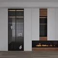 Modern Sleek Wardrobe With Glass Doors White Cabinets And Wooden Shelves