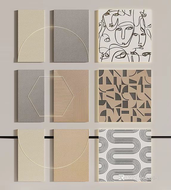 Geometric Pattern Decorative Cards With Abstract Designs And Beige Gray Brown Tones 3d model