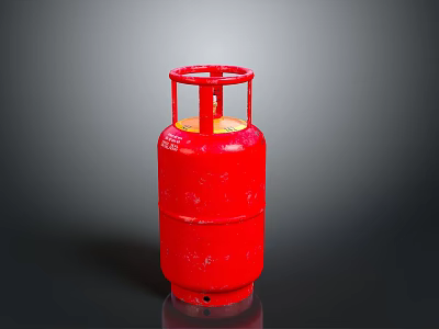 Red Gas Cylinder Featuring Metal Valve Top And Shiny Cylindrical Body 3d model