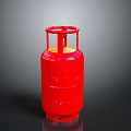 Red Gas Cylinder Featuring Metal Valve Top And Shiny Cylindrical Body