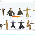 Rural Agricultural Equipment Showcasing Multiple Scarecrow Designs And Traditional Tools