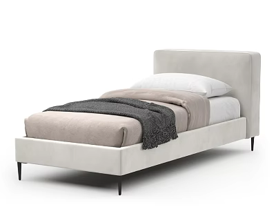 Modern Upholstered Double Bed With Gray Headboard Black Legs And Neutral Bedding 3d model