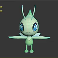 Cute Green Cartoon Style Game Movie Character With Blue Eyes Antennae And Transparent Wings