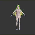 Game Anime Character With Blonde Long Hair Light Blue Dress Green Gem Necklace