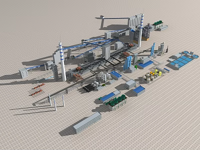 Industrial Plant Layout With Machinery Pipelines Conveyor Belts And Storage Facilities 3d model