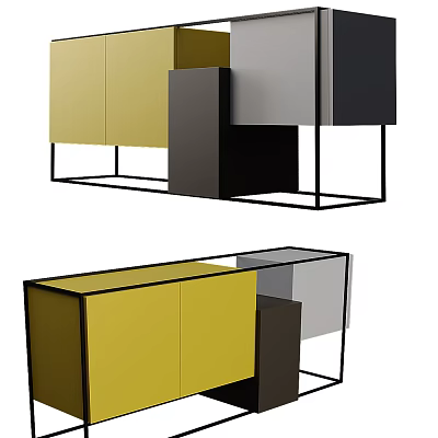 Modern Decorative Cabinet With Multicolor Panels And Black Metal Frame Structure 3d model