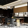 Elegant Modern Restaurant Interior With Round Dining Table And Stylish Pendant Lighting 3d model