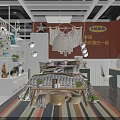 Bright Natural Wood Styled Mall Hall Display With Cozy Complete Set Of Home Furniture