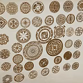 Chinese-style round pattern wood carving wood pane 3d model