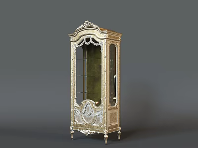 Vintage European Style Ornate Gold Decorative Cabinet with Glass Doors and Intricate Carvings 3d model