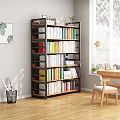 Modern Home Office Desk With Wooden Chair Bookshelf Colorful Books Potted Plant Near Window
