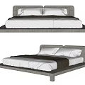 Modern Double Bed With Gray Upholstered Frame White Mattress Pillows And Brown Throw Blanket