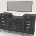 Stylish Modern Black Dresser With Multiple Drawers And Wooden Frame Mirror
