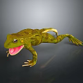Realistic Green Reptile With Yellow Patterns Open Mouth And Extended Limbs 3D Render
