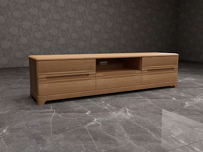 Modern Wooden TV Stand With Drawers And Open Compartment Light Wood Finish For Living Room 3d model