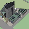 Modern Office Building Exterior With Glass Curtain Walls And Striped Facade