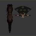 Warrior with Bamboo Hat Holding Long Sword and Brown Horse with Saddle