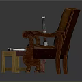 Brown Leather Lounge Chair With Wooden Armrests And Footstool Topped With Book