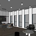 Modern Office Interior With Open Layout Large Windows Office Desk And Pendant Lights