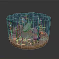 Aquatic Animals Scene in Blue Polyhedron Container with Whale and Aquatic Plants