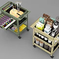 Mobile Wheeled Carts For Art Supplies And Kitchen Storage With Brushes Jars