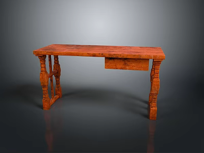 Wooden Functional Desk With Carved Legs And Single Drawer For Home Study Use 3d model