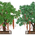 New Chinese Wishing Tree Wishing Tree Landscape Divine Tree Blessing Points Love and Red Ribbon Blessing Plants 3d model