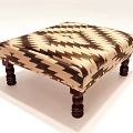 Brown And Beige Chevron Pattern Ottoman With Wooden Turned Legs And Padded Top