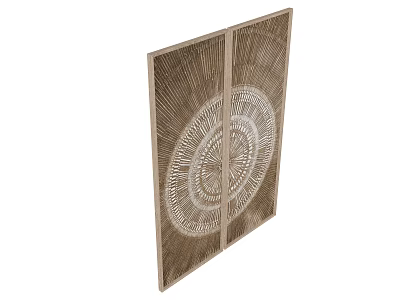 Wooden Entrance Door with Intricate Radial Pattern and Concentric Circles Design 3d model