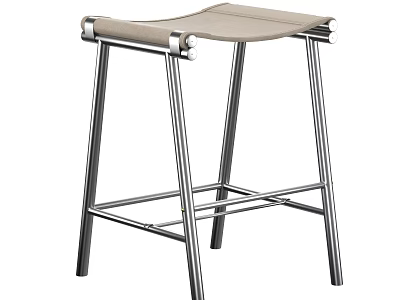 Modern Bar Stool With Stainless Steel Frame And Beige Leather Seat 3d model